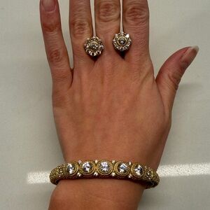 Judith Ripka 14K Gold Clad Diamonique Floral Cluster Set- Bracelet and Earrings